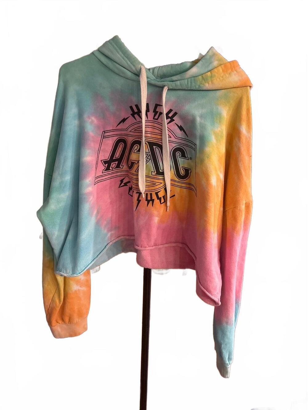 A131 NWOT AC/DC Cropped, Tie-Dyed Hoodie, Size 3X